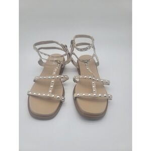 Mia Gladiator Flat Sandals Beige Studded Summer Edgy Boho